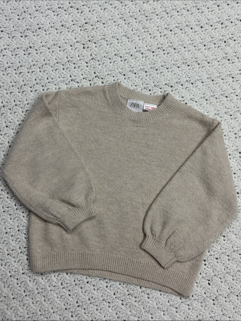Zara Kids Oatmeal Ecru Heathered Fine Knit Crewneck Sweater Girls Size 3 Years !